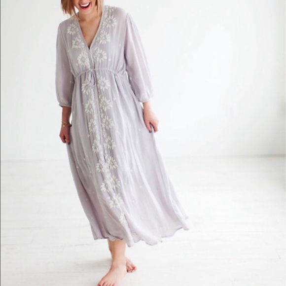 Free People || Embroidered Fable Maxi Dress in Dove Gray Lavender Small - Picture 1 of 9